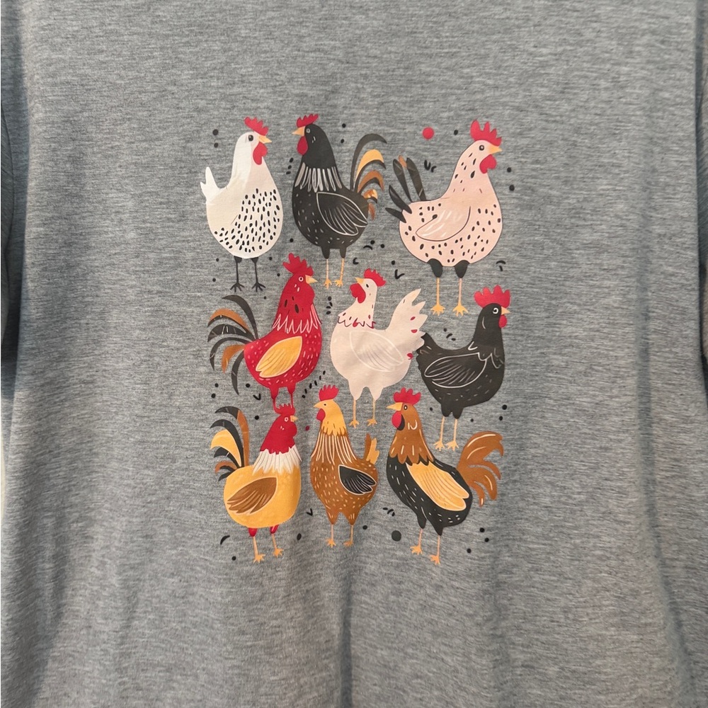 Gray T-Shirt with Colorful Rooster Print - Picture 2 of 4